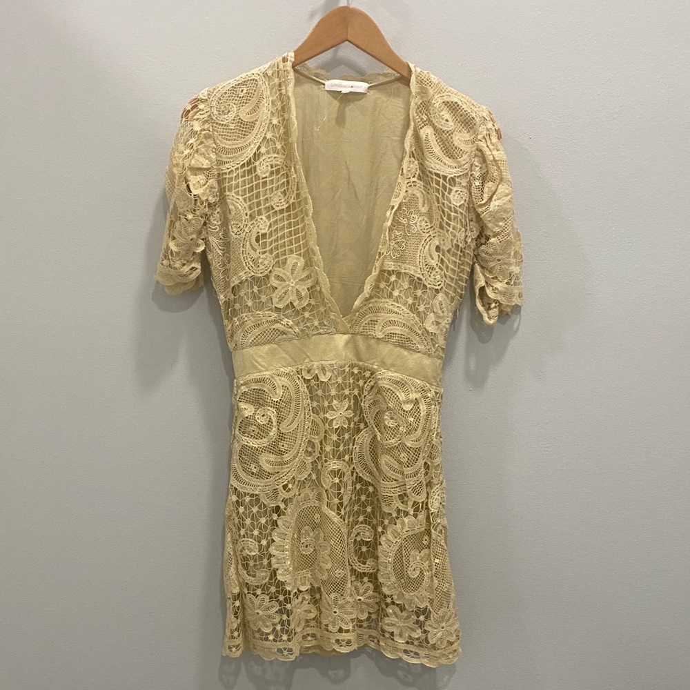 LoveShackFancy Cream Lace Mini Dress